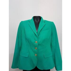 Talbots Lined Blazer Sz 2 Kelly Green Gold Buttons Careerwear Classic Preppy